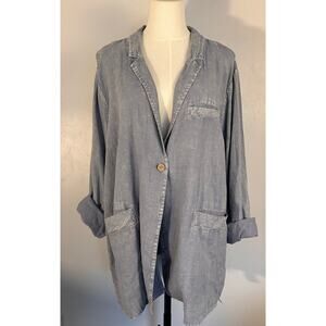 Peace Love World Blue Linen Blend Blazer Boheme Relaxed Lagenlook XL